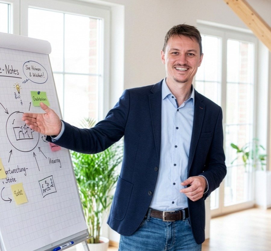 Christoph Benden (Cutter Chris) erklärt den Ablauf am Flipchart