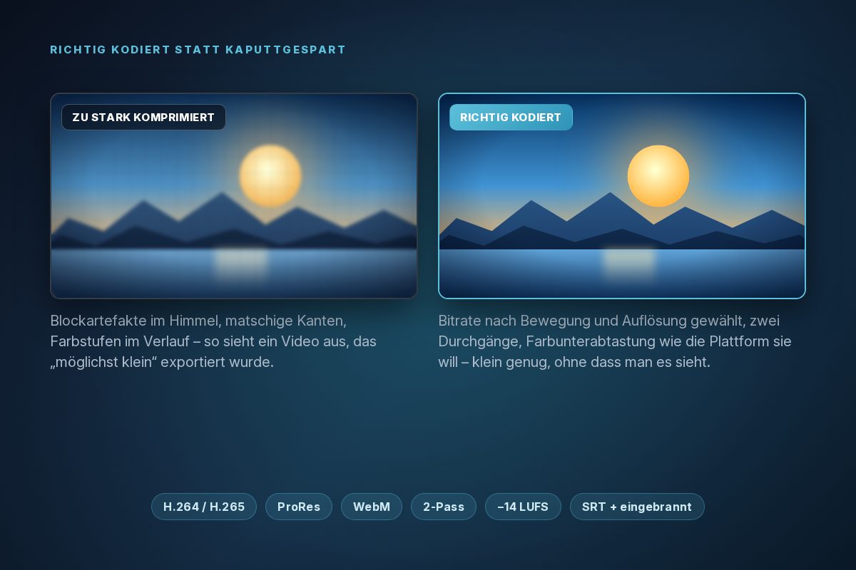 Vergleich: zu stark komprimiertes und richtig kodiertes Videobild