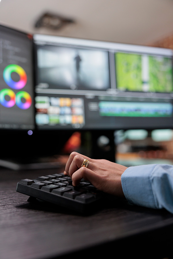 Professioneller Video Editor beim Schnitt